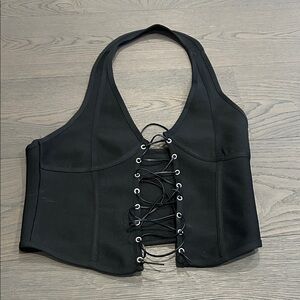 PrettyLittleThing Black Lace-Up Halter Top